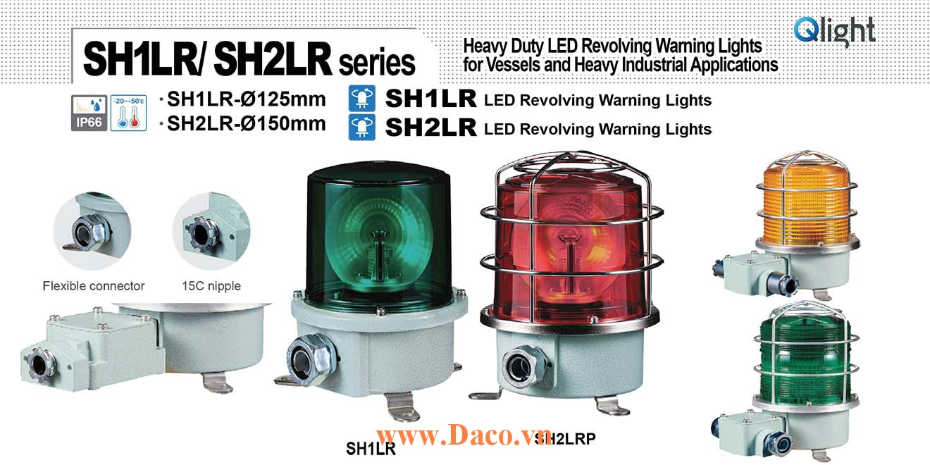 SH1TLRP-220-A Đèn quay cảnh báo Qlight Φ125 Bóng LED  IP66, KIM, ABS, CE, Lồng Inox bảo vệ