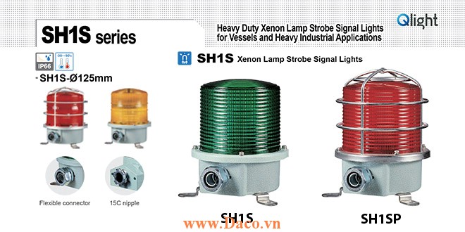 SH1S-220-A Đèn báo hiệu Qlight Φ125 Bóng Xenon Nhấp nháy IP66, KIM, ABS, CE