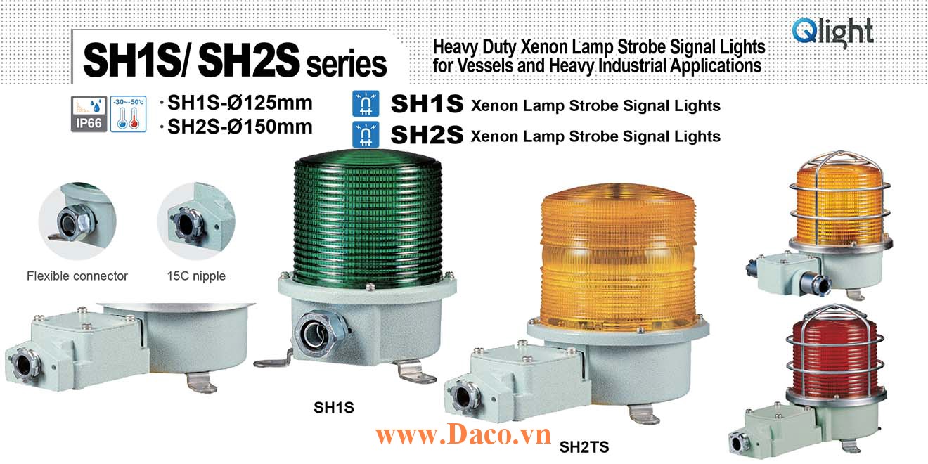 SH1S-110-B Đèn báo hiệu Qlight Φ125 Bóng Xenon Nhấp nháy IP66, KIM, ABS, CE