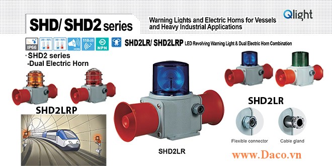 SHD2LRP-WS-220-R-LC Đèn quay có loa Qlight Hàng hải Φ135 Bóng LED 5 âm báo động 118dBx2 IP66, KIM, ABS