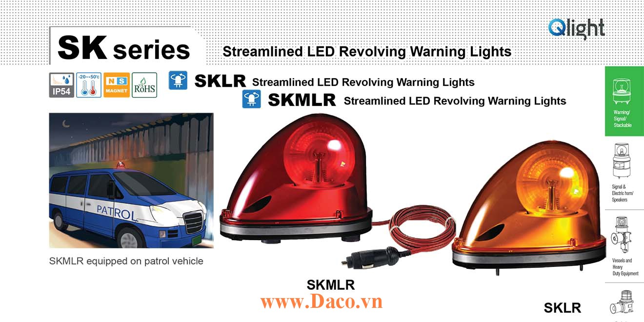 SKMLR-12-A Đèn quay mai rùa cho xe Qlight 183x124x135 Bóng LED 12VDC IP54 Nam châm hút dính-tẩu nguồn