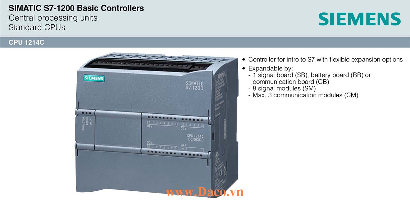 S7-1200 CPU 1214C Bộ điều khiển lập trình PLC Siemens 14DI/10DQ/2AI