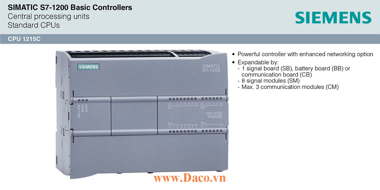 S7-1200 CPU 1215C Bộ điều khiển lập trình PLC Siemens 14DI/10DQ/2AI/2AQ