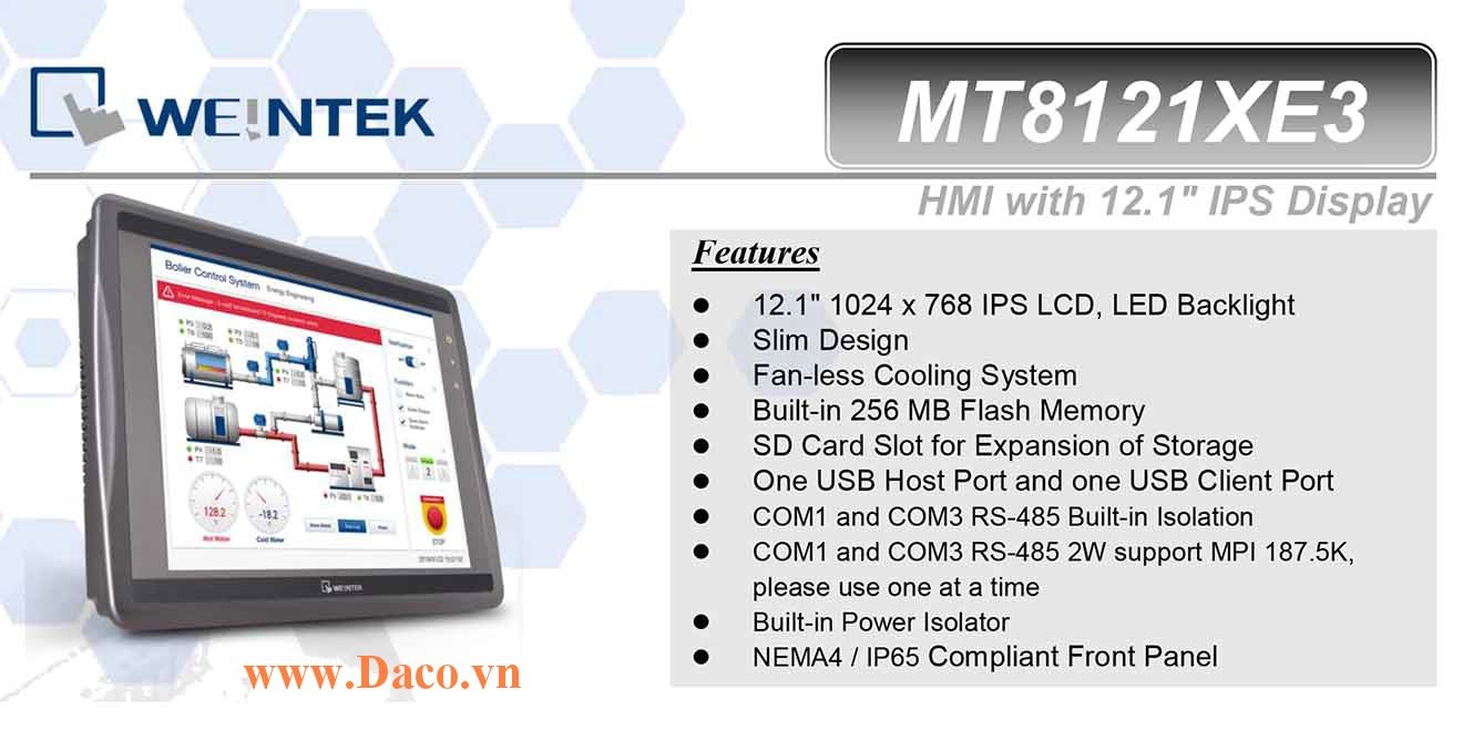 MT8121XE3 Màn hình cảm ứng HMI Weintek MT8000XE 12 Inch Màu RS232, RS422, RS485, LAN-CE