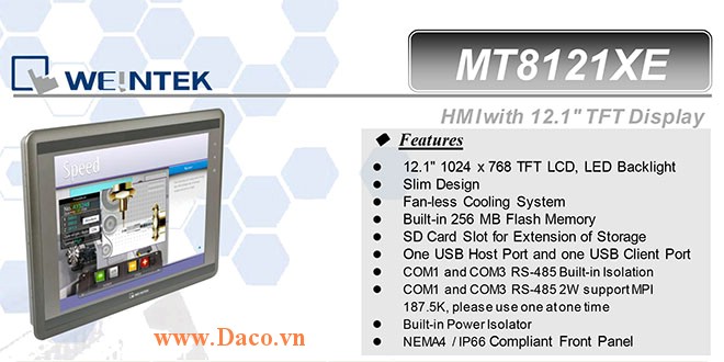 MT8121XE1 Màn hình cảm ứng HMI Weintek MT8000XE 12 Inch Màu RS232, RS422, RS485, LAN-CE