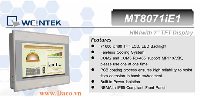 MT8071iE Màn hình cảm ứng HMI Weintek MT8000iE 7 Inch Màu RS232, RS422, RS485, LAN