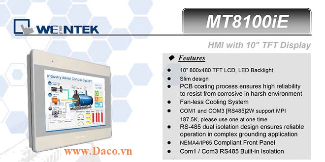 MT8100iE Màn hình cảm ứng HMI Weintek MT8000iE 10 Inch Màu RS232, RS422, RS485, LAN