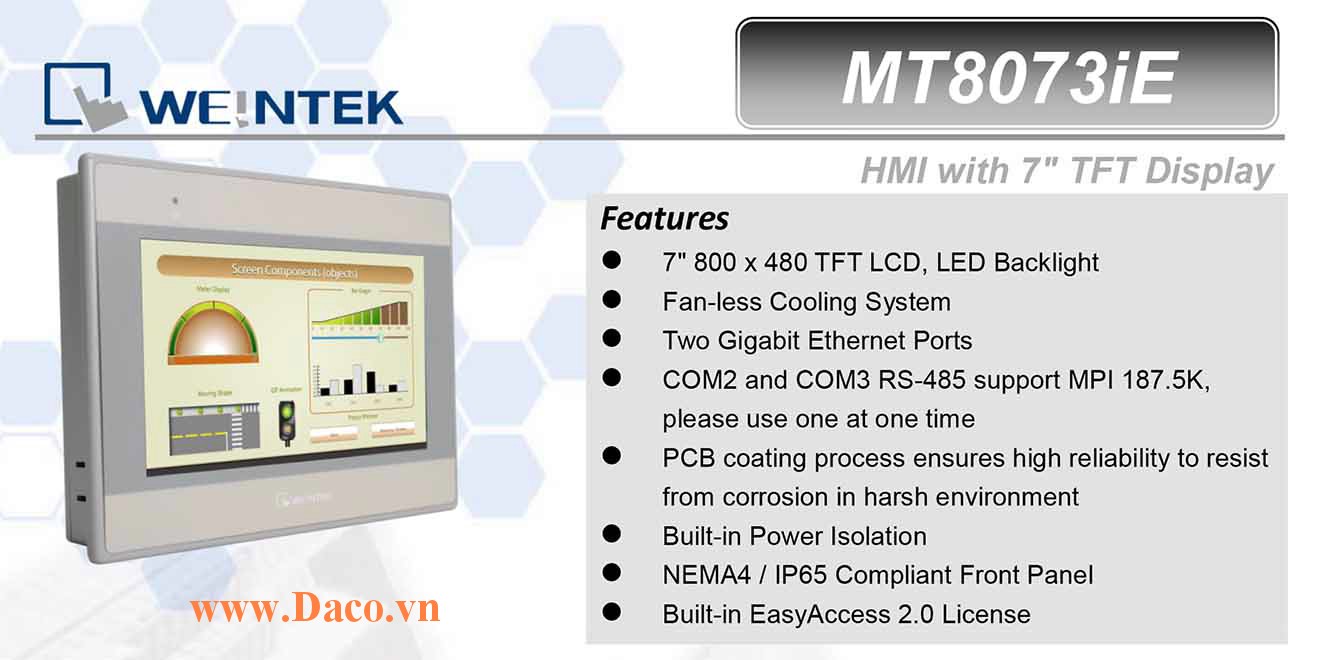 MT8103iE Màn hình cảm ứng HMI Weintek MT8000iE 10 Inch Màu RS232, RS422, RS485, LAN, Wifi