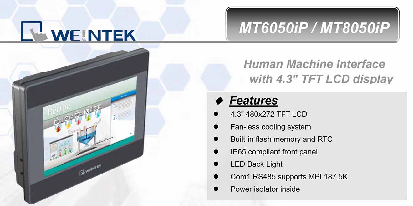 MT8050iP Màn hình cảm ứng HMI Weintek MT8000iP 4.3 Inch Màu RS232, RS422, RS485, LAN