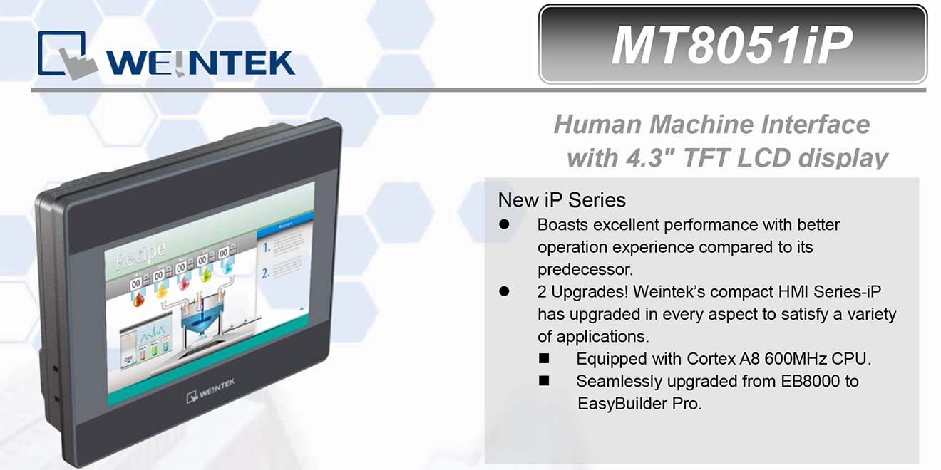 MT8051iP Màn hình cảm ứng HMI Weintek MT8000iP 4.3 Inch Màu RS232, RS422, RS485, LAN