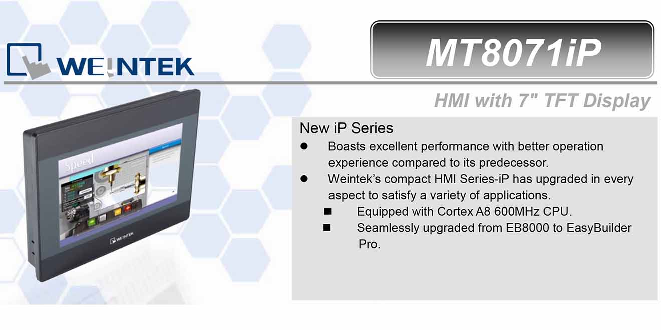 MT8071iP Màn hình cảm ứng HMI Weintek MT8000iP 7 Inch Màu RS232, RS422, RS485, LAN