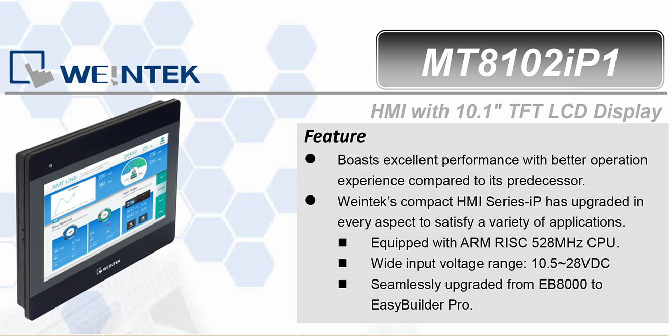 MT8102iP Màn hình cảm ứng HMI Weintek MT8000iP 10 Inch Màu RS232, RS422, RS485, LAN