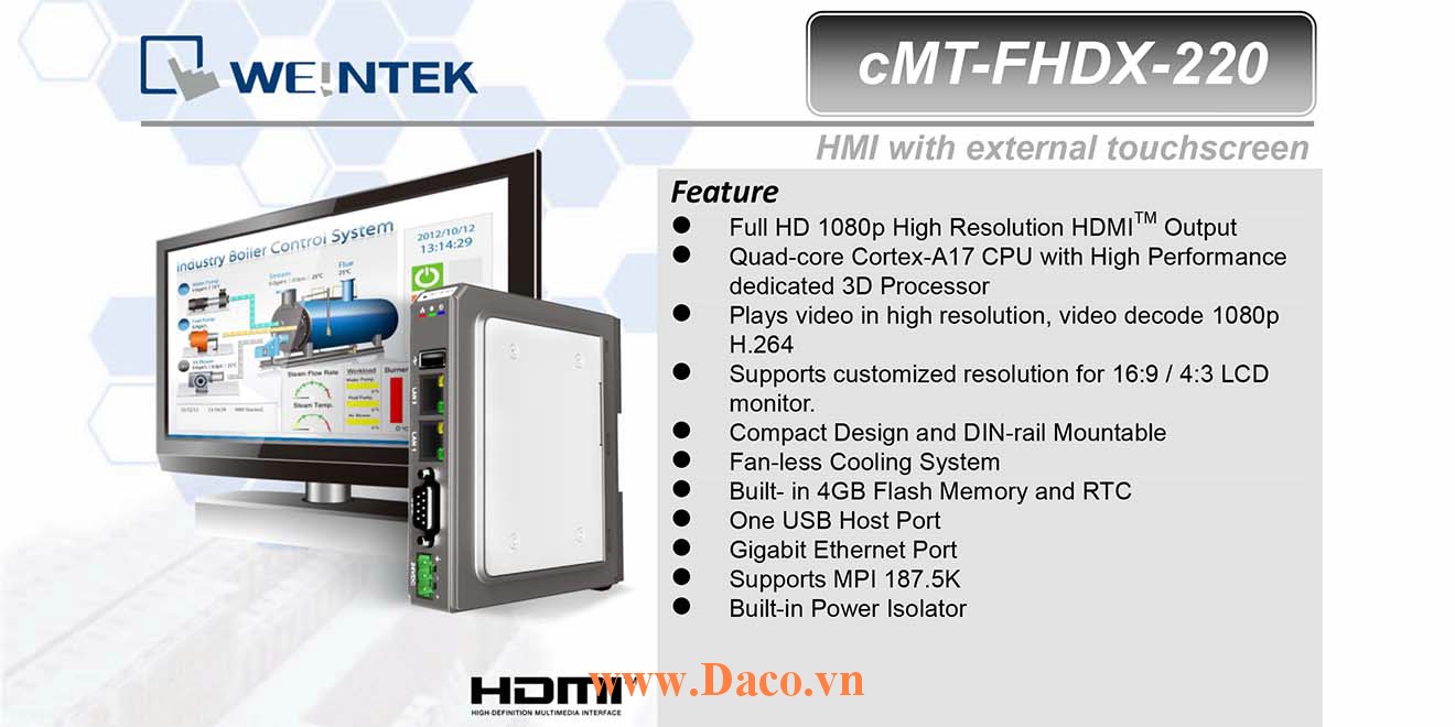 cMT-FHDX-220 Bộ giao tiếp hiển thị Tivi HDMI Weintek cMT RS232, RS422, RS485, LANx2, HDMI