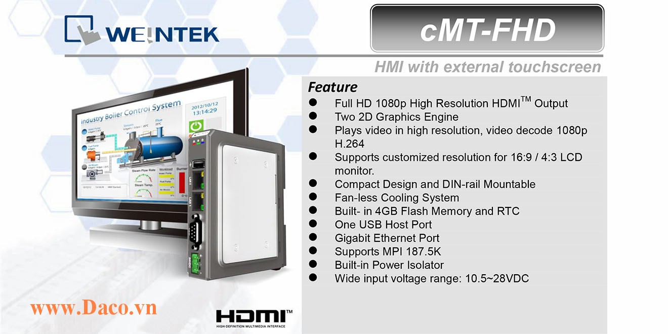 cMT-FHD Bộ giao tiếp hiển thị Tivi HDMI Weintek cMT RS232, RS422, RS485, LANx2, HDMI