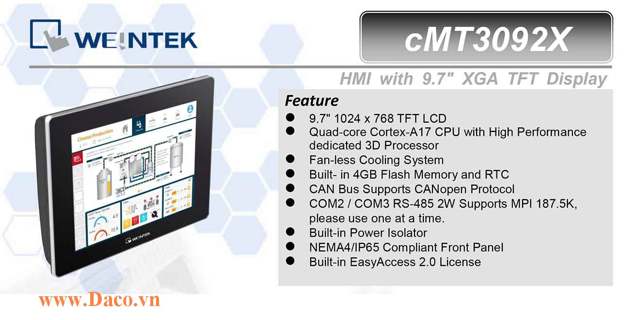 cMT3092X Màn hình cảm ứng HMI Weintek cMT 9.7 TFT Màu CAN Bus, Audio