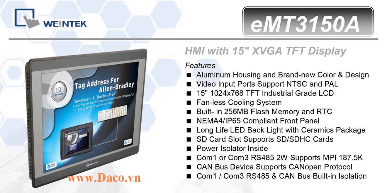 eMT3150A Màn hình cảm ứng HMI Weintek eMT3150A 15 Inch TFT CAN Bus, Audio, Video