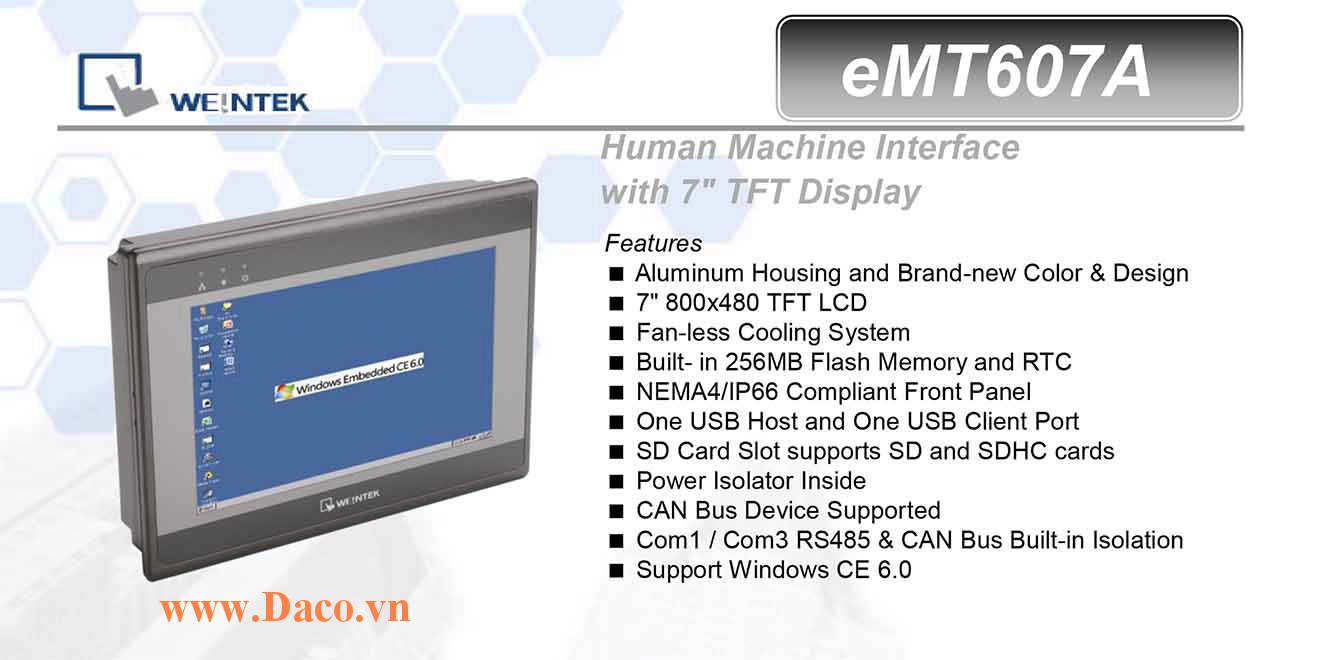 eMT607A Màn hình cảm ứng máy tính công nghiệp HMI Weintek eMT607A 7 Inch TFT CAN Bus, Audio
