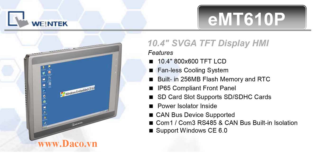 eMT610P Màn hình cảm ứng máy tính công nghiệp HMI Weintek eMT610P 10.4 Inch TFT CAN Bus, Audio