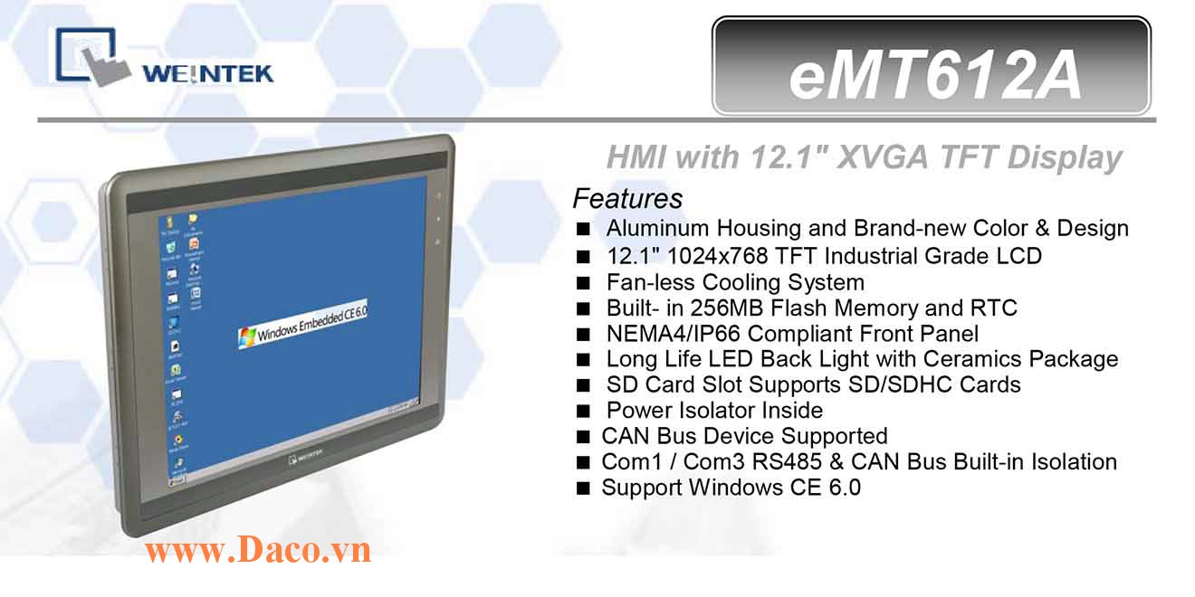 eMT612A Màn hình cảm ứng máy tính công nghiệp HMI Weintek eMT612A 12 Inch TFT CAN Bus, Audio