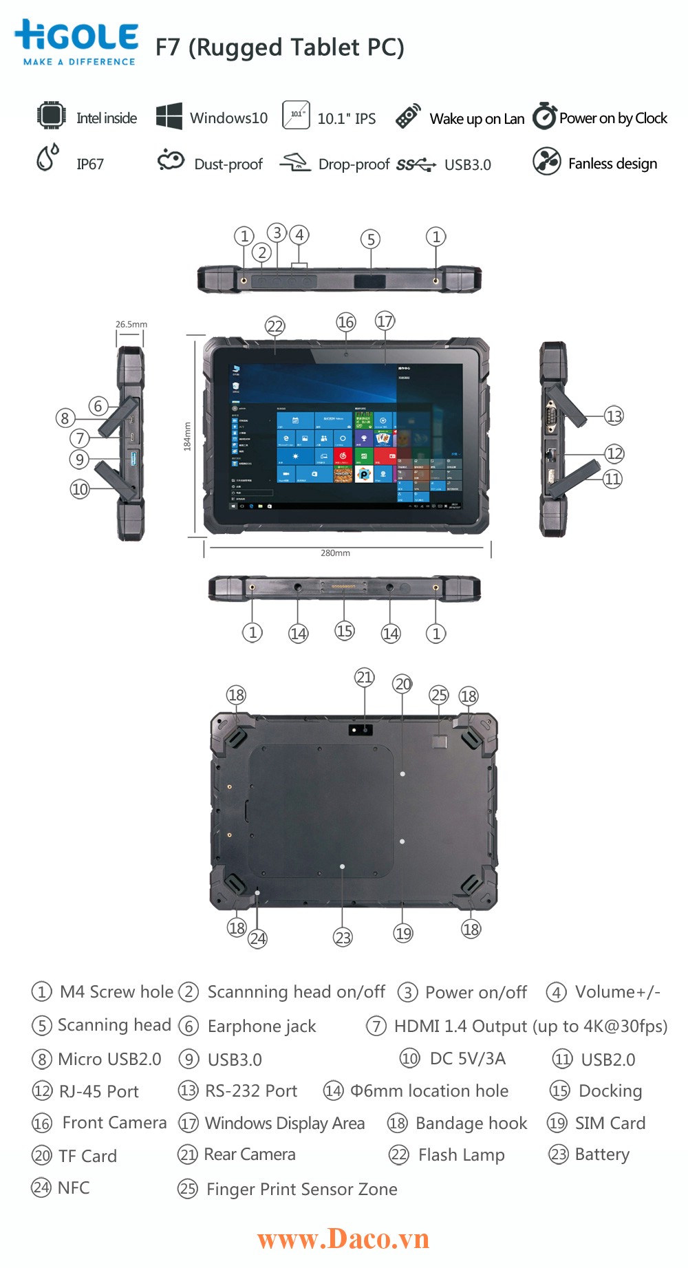 F7-Z8350 Máy tính bảng công nghiệp Rugged Tablet 10.1