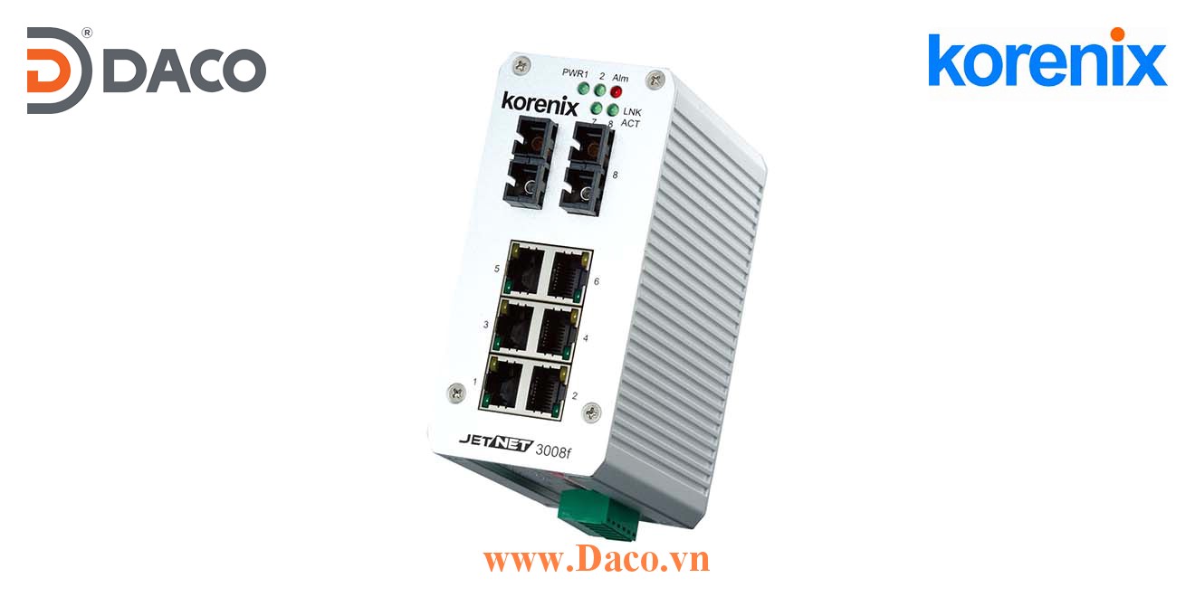 JetNet 3008f Korenix Unmanaged Switch công nghiệp Gigabit Ethernet 6 cổng LAN, 2 cổng quang