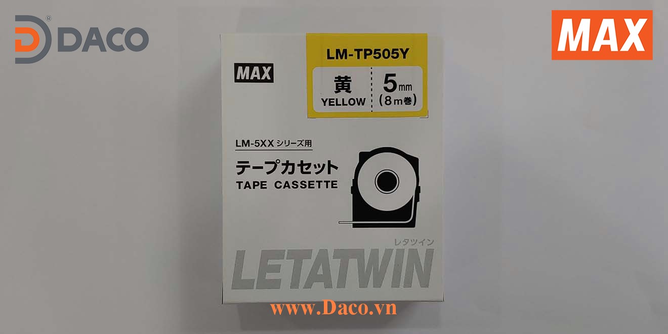 LM-TP505Y-8m Hình ảnh thực tế Băng nhãn in ống lồng đầu cốt luồn dây điện MAX Letatwin LM550A-LM550E: 5mm Màu Vàng