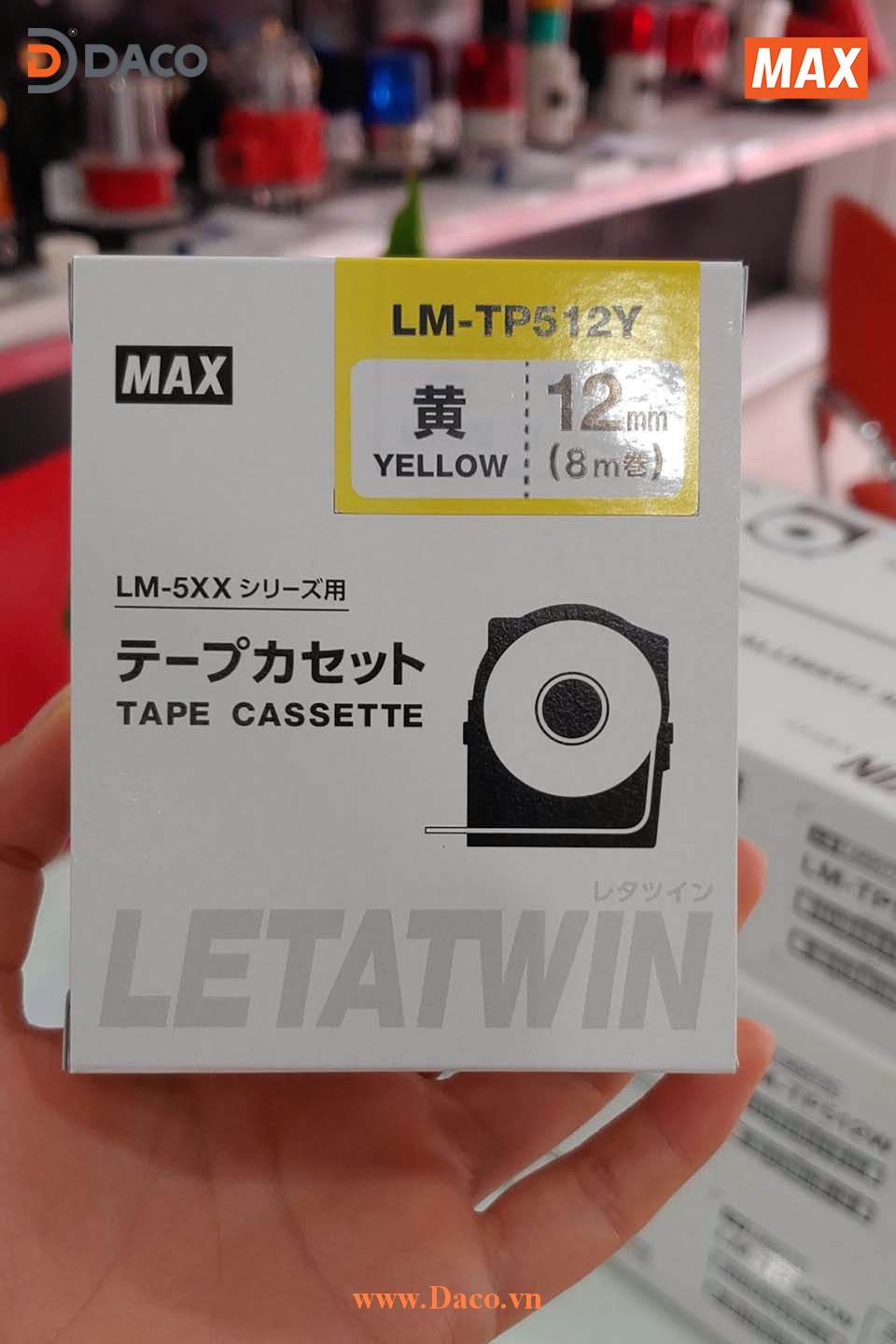 LM-TP512Y-8m Hình ảnh thực tế Băng nhãn in ống lồng đầu cốt luồn dây điện MAX Letatwin LM550A-LM550E: 12mm Màu Vàng