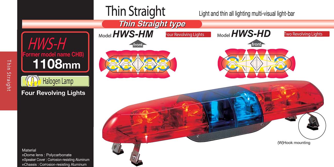 Đèn hộp xe ưu tiên Patlite HWS-12HMW-BBRR, 1108mm, 12V, 4 bóng quay, bóng Halogen