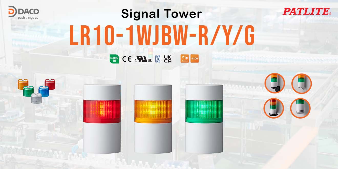 LR10-1M2WJBW-R Đèn tháp tín hiệu có còi Buzzer 92db PATLITE 1 tầng Bóng LED Cấp độ bảo vệ IP66/69K