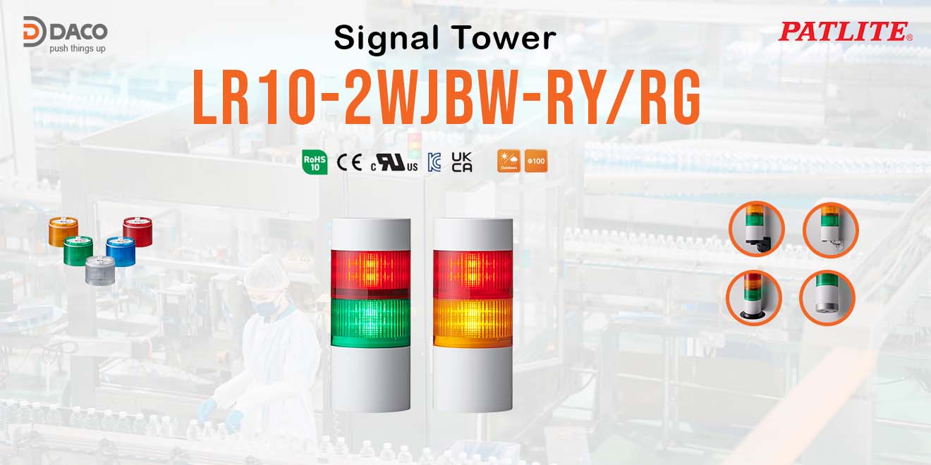LR10-202WJBW-RY / RG Đèn tháp tín hiệu có còi Buzzer 92db PATLITE 1 tầng Bóng LED Cấp độ bảo vệ IP66/69K