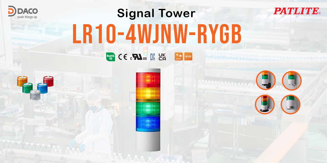 LR10-4M2WJNW-RYGB Đèn tháp tín hiệu PATLITE 4 tầng Bóng LED Cấp độ bảo vệ IP66/69K