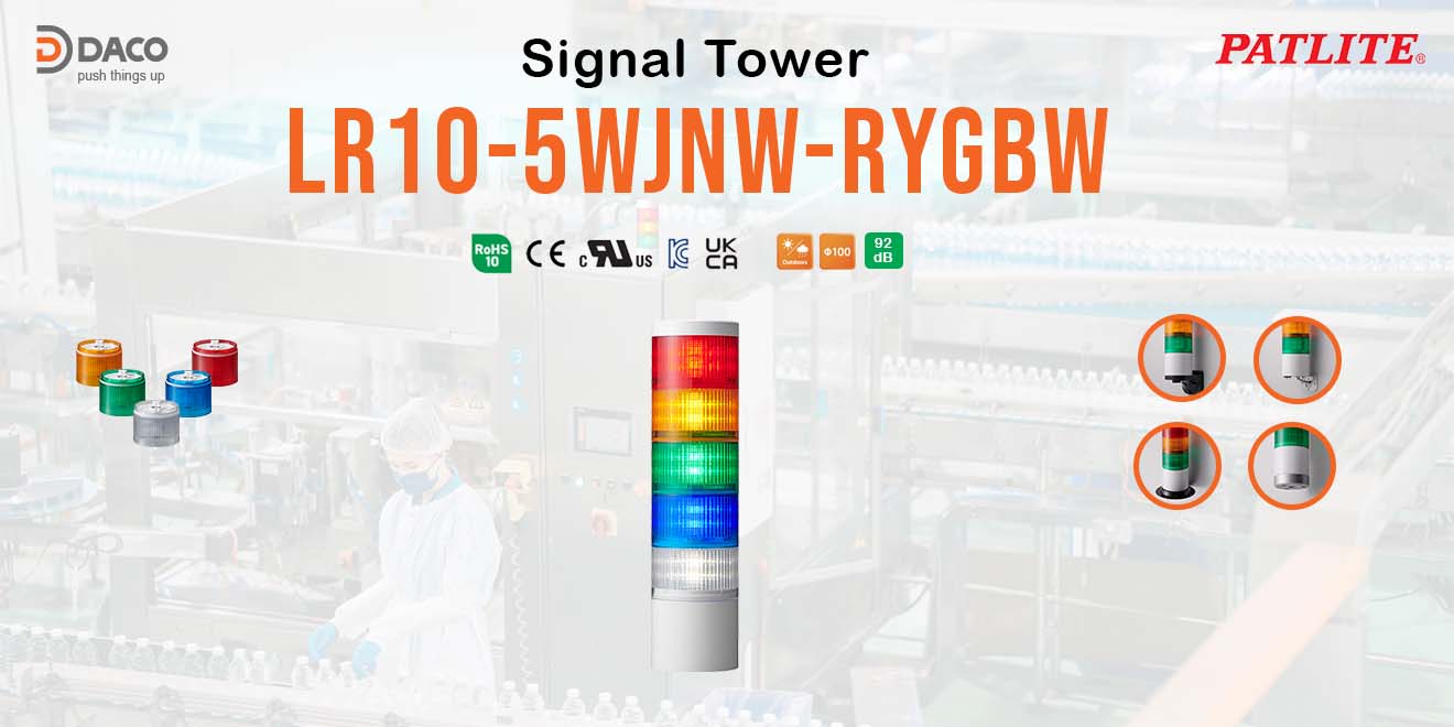LR10-5M2WJNW-RYGBC Đèn tháp tín hiệu PATLITE 5 tầng Bóng LED Cấp độ bảo vệ IP66/69K