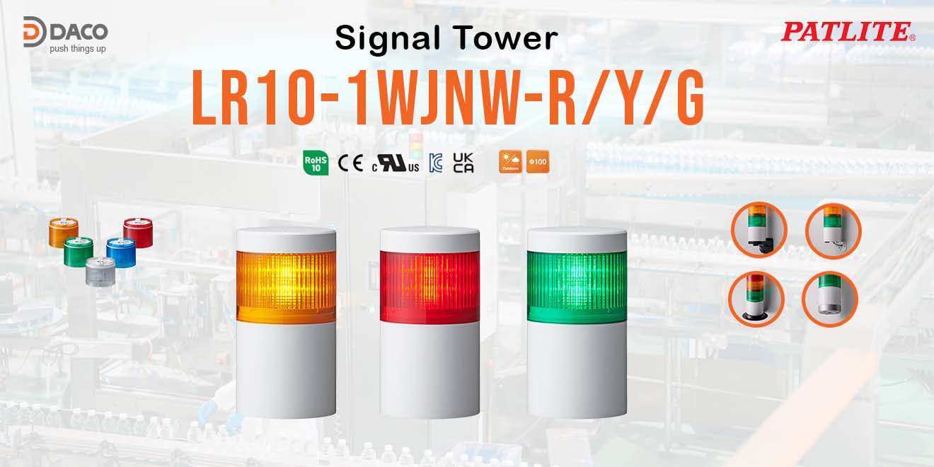 LR10-1M2WJNW-R Đèn tháp tín hiệu PATLITE 2 tầng Bóng LED Cấp độ bảo vệ IP66/69K