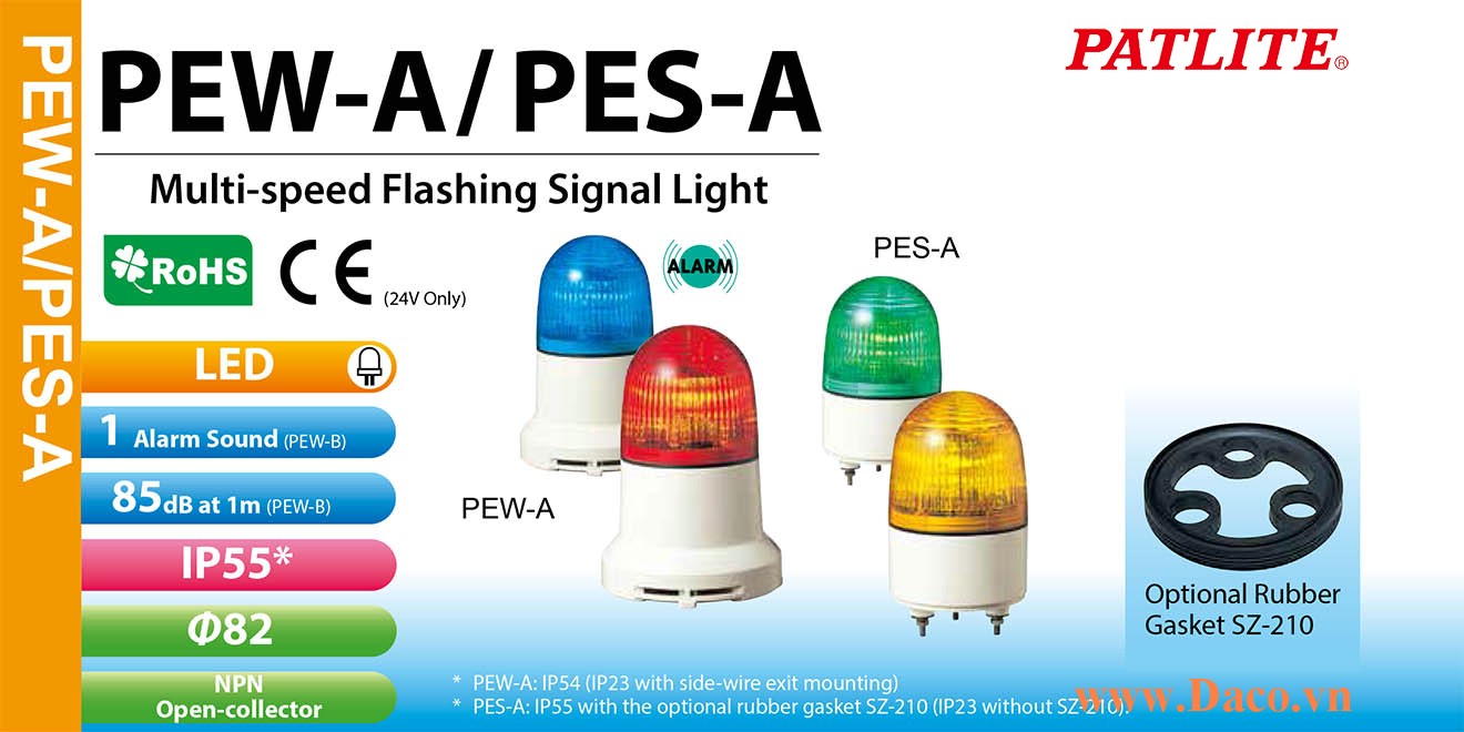 PEW-100AB-B Đèn báo nhấp nháy Patlite Φ82 Bóng LED IP23 Còi Buzzer 85dB