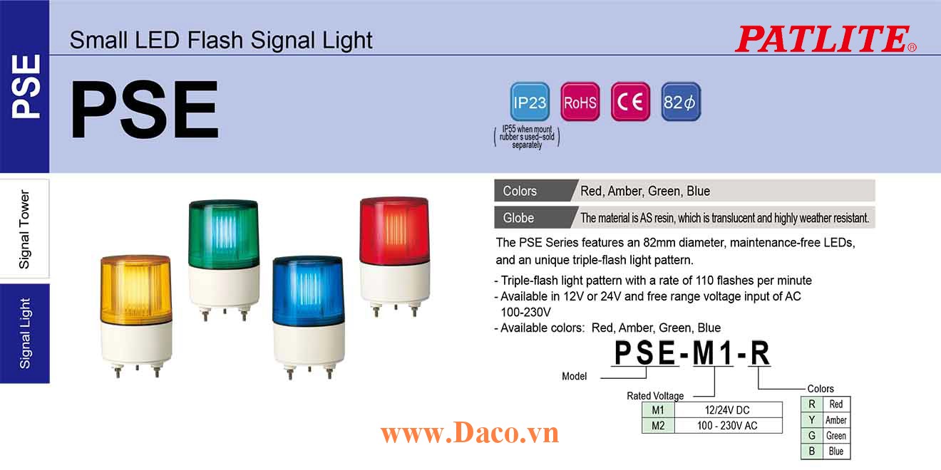 PSE-M2-B Đèn nhấp nháy báo hiệu Patlite Φ82 Bóng LED IP23