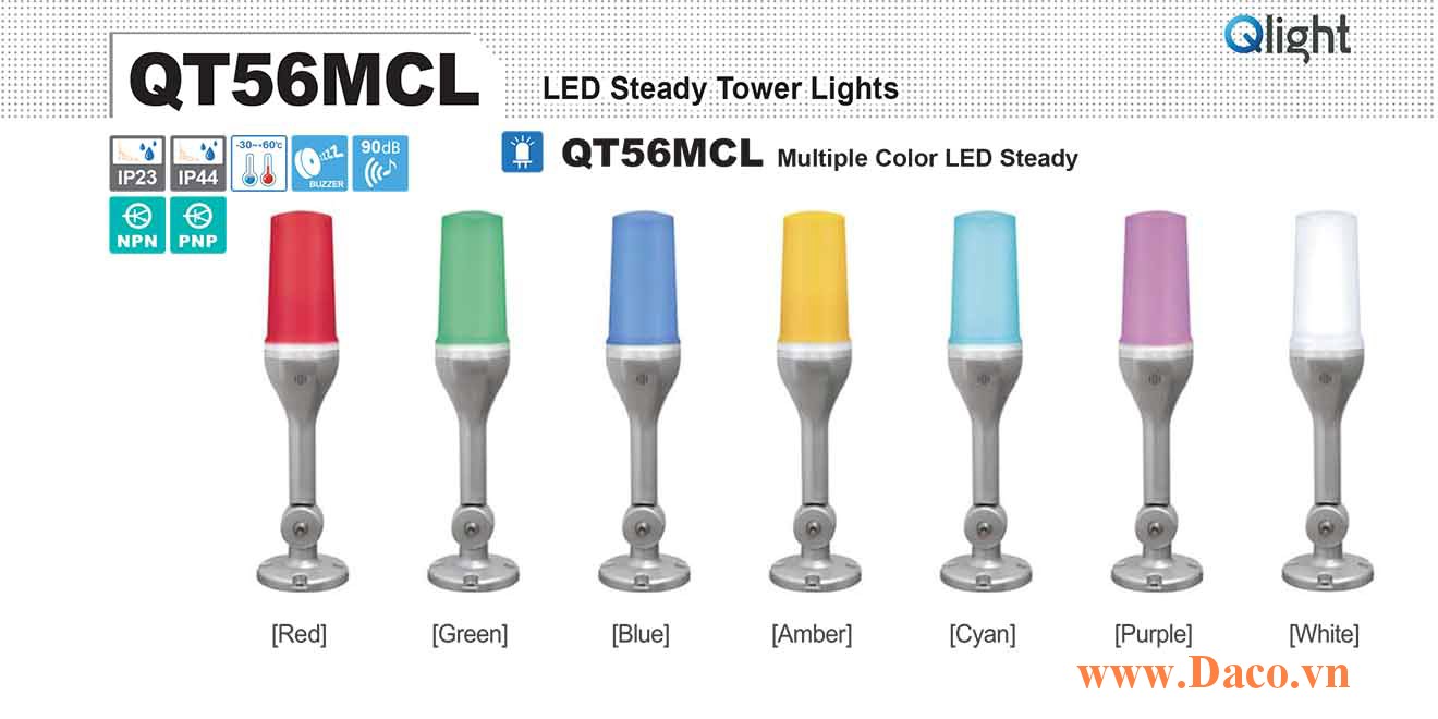 QT56MCL-24 Đèn tháp 7 màu báo hiệu Qlight Φ56 Bóng LED 7 Màu IP44