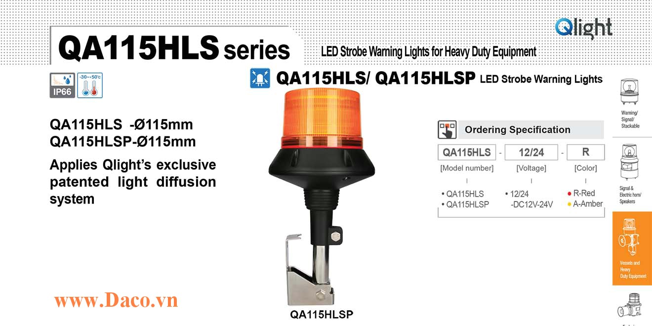 QA115HLSP-12/24-A Đèn báo hiệu xe công trình Qlight Φ115 Bóng LED 12/24 IP66