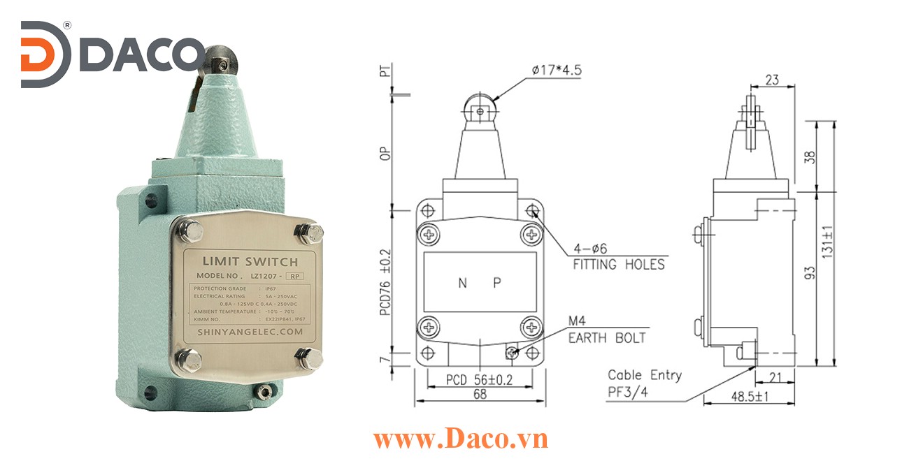 LZ1207-RP Công tắc hành trình chống nước & bụi Con lăn pit tông