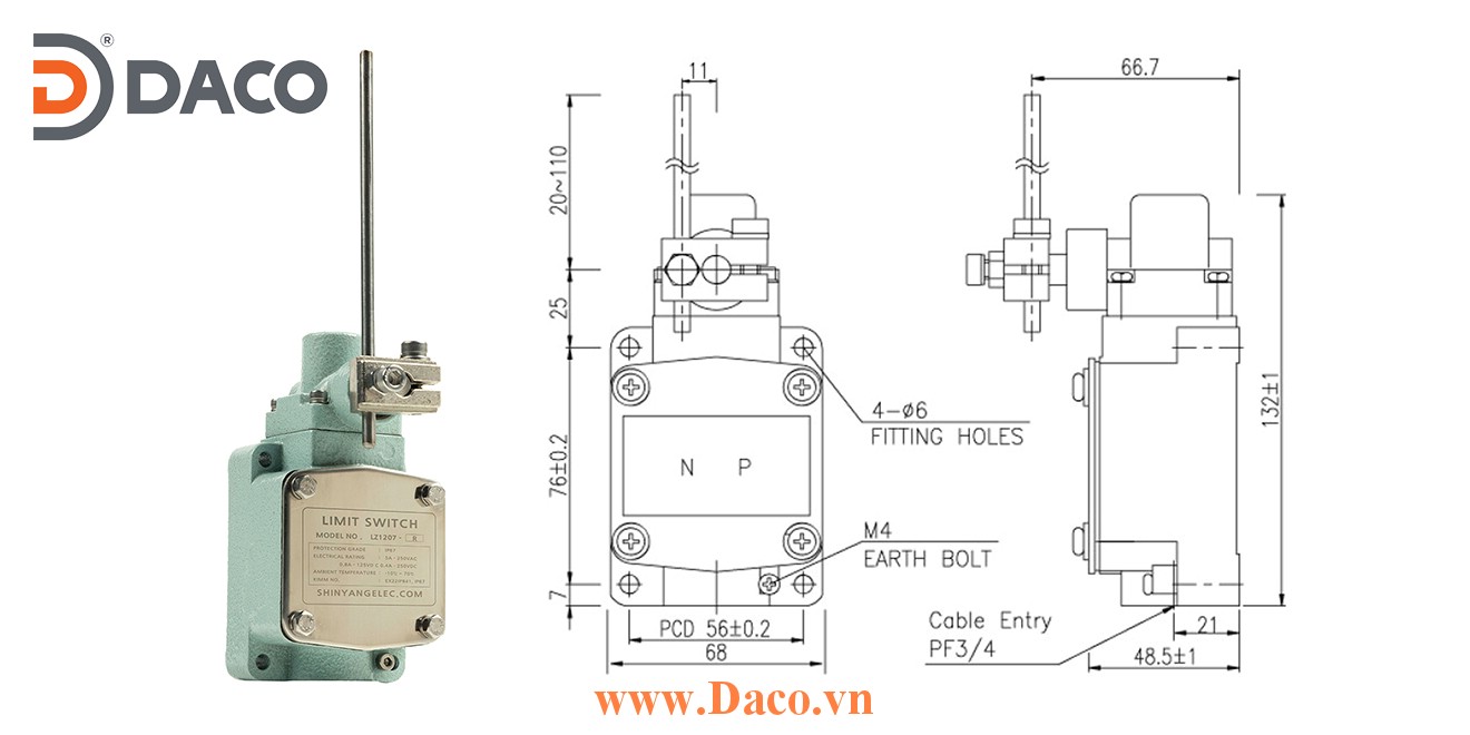 LZ1207-R Công tắc hành trình chống nước & bụi Thanh gạt điều chỉnh