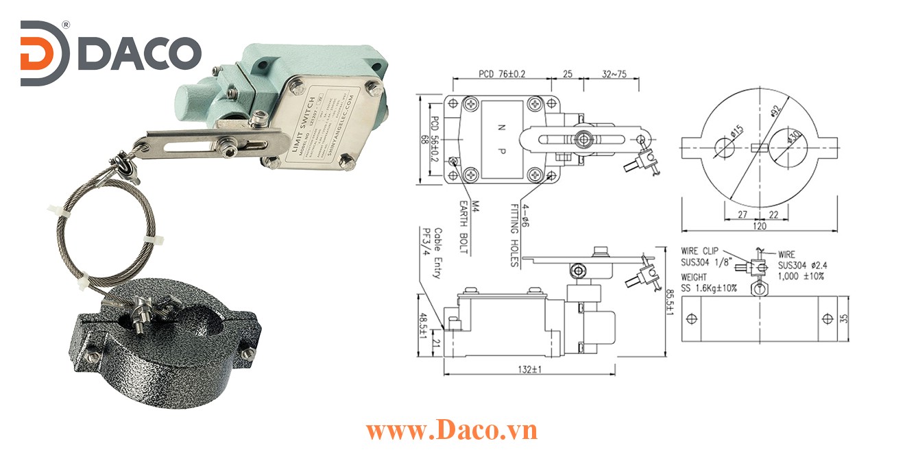 LZ1207-W Công tắc hành trình chống nước & bụi Cần gạt Dây treo quả nặng