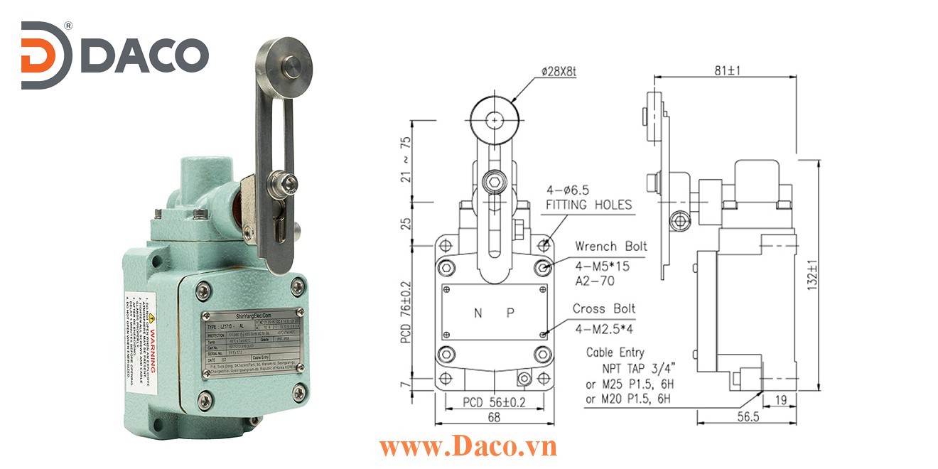 LZ1710-AL Công tắc hành trình phòng nổ Cần gạt Con lăn điều chỉnh