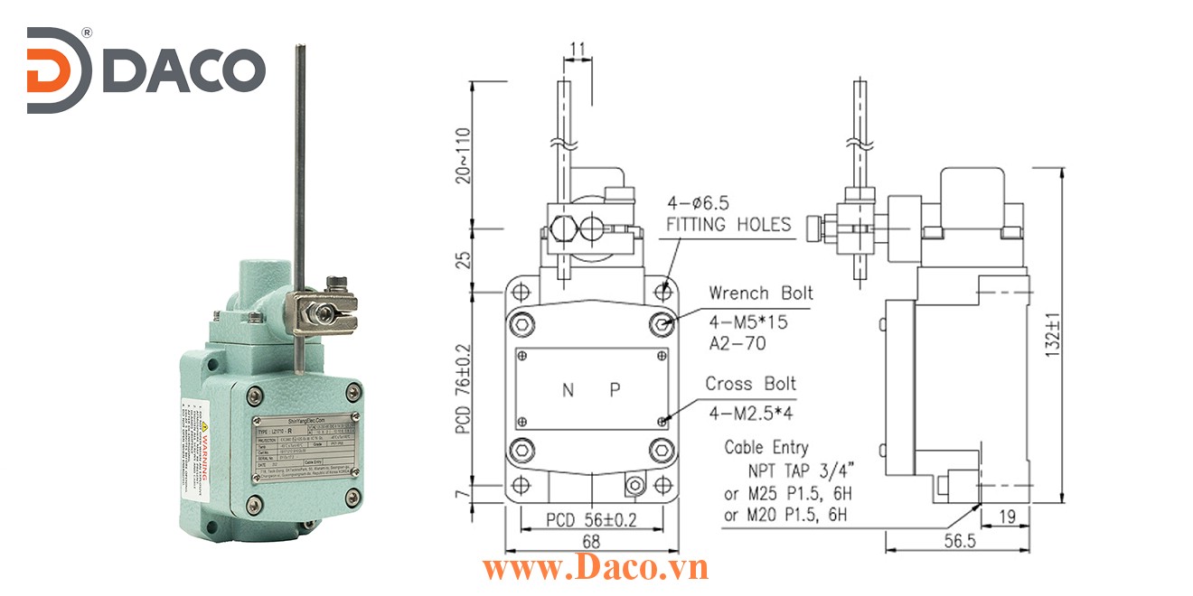 LZ1710-R Công tắc hành trình phòng nổ Thanh gạt điều chỉnh