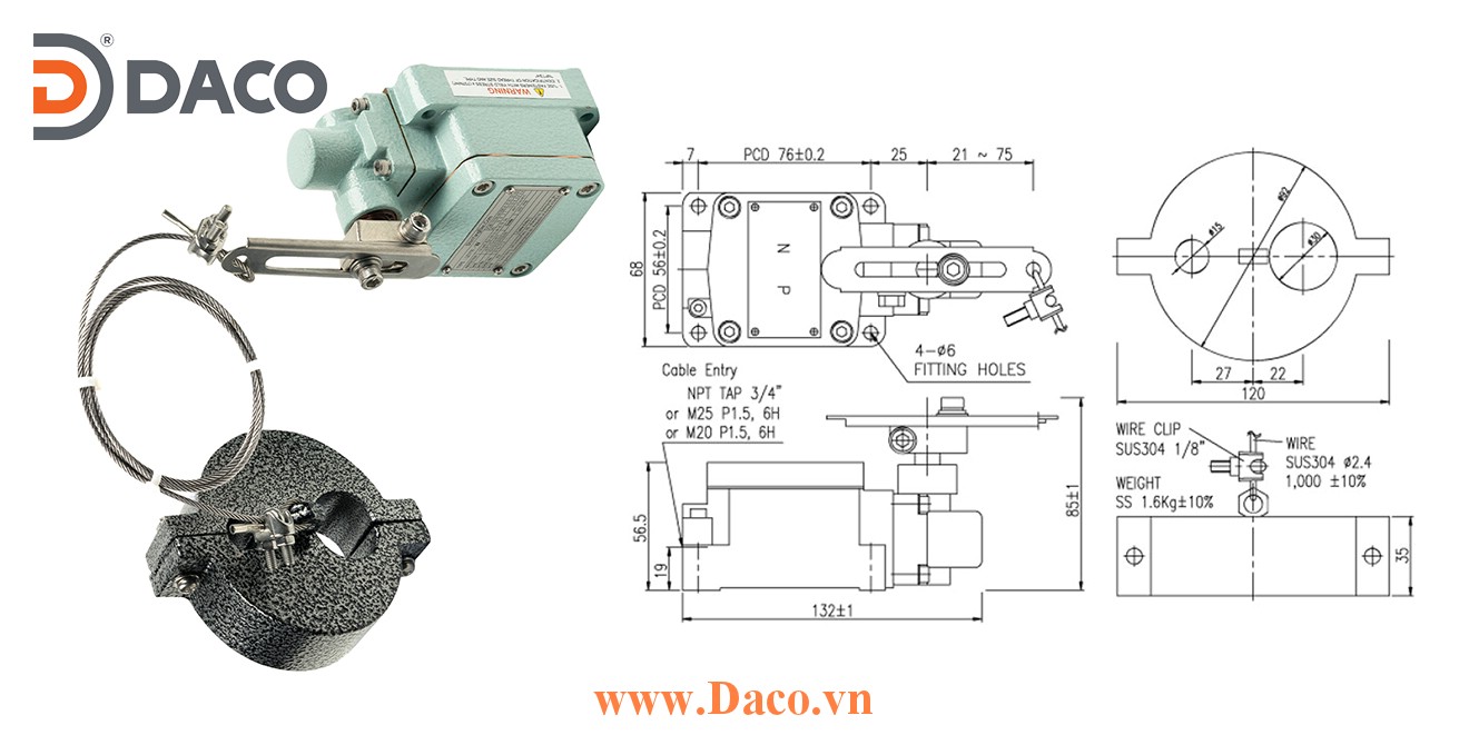 LZ1710-W Công tắc hành trình phòng nổ Cần gạt Dây treo quả nặng