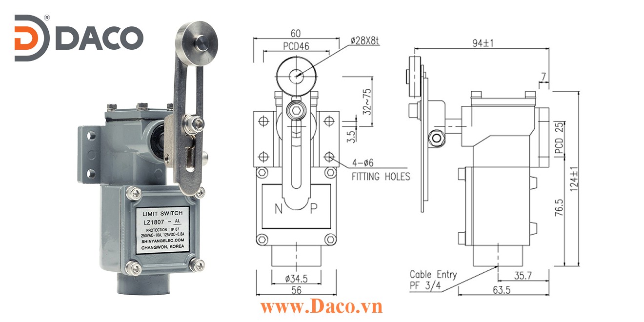 LZ1807-AL Công tắc hành trình chống nước & bụi Cần gạt Con lăn điều chỉnh