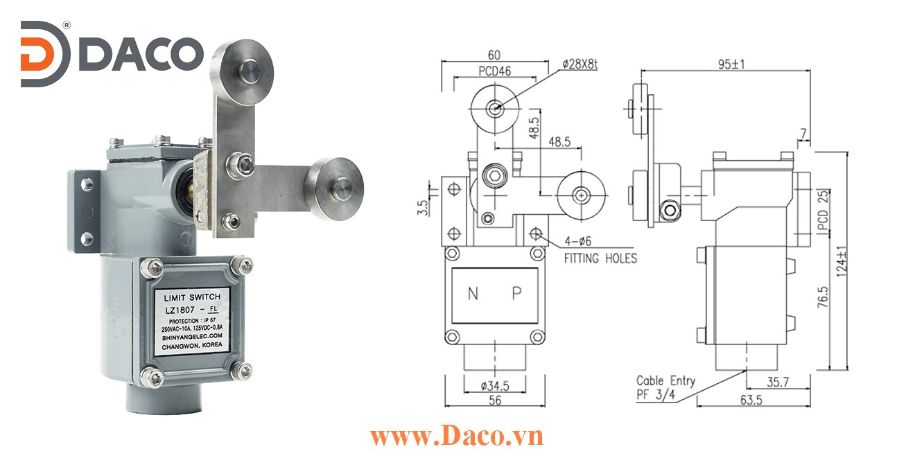 LZ1807-FL Công tắc hành trình chống nước & bụi Cần gạt con lăn kép