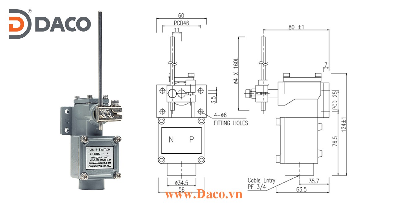 LZ1807-R Công tắc hành trình chống nước & bụi Thanh gạt điều chỉnh