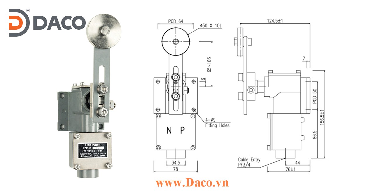 LZ1907-AL Công tắc hành trình công nghiệp nặng Cần gạt Con lăn điều chỉnh