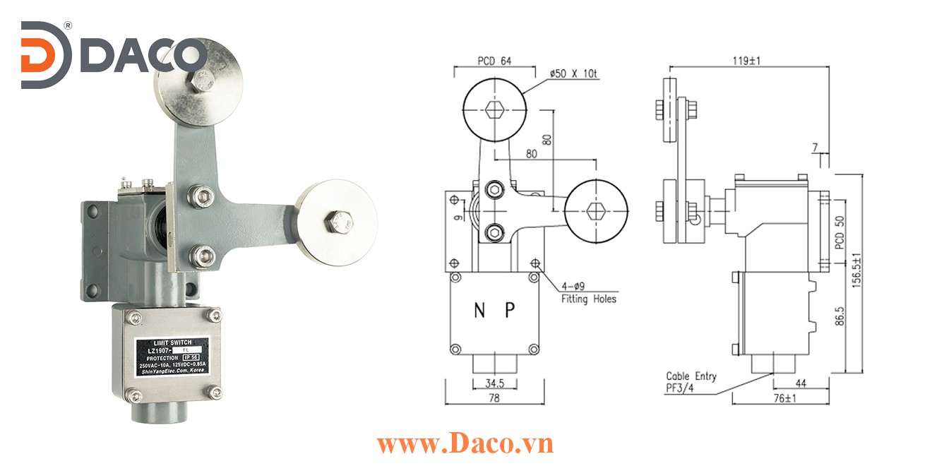 LZ1907-FL Công tắc hành trình công nghiệp nặng Cần gạt con lăn kép