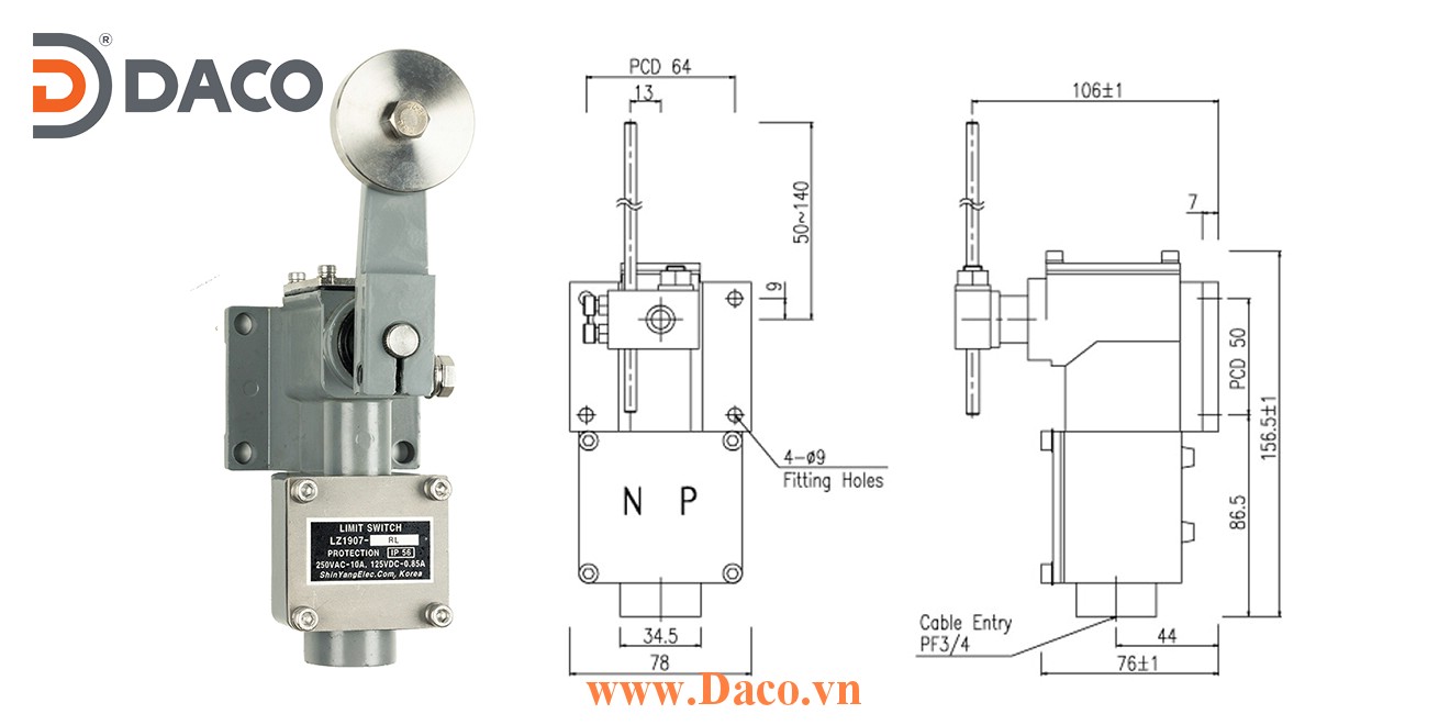 LZ1907-RL Công tắc hành trình công nghiệp nặng Cần gạt Con lăn đơn