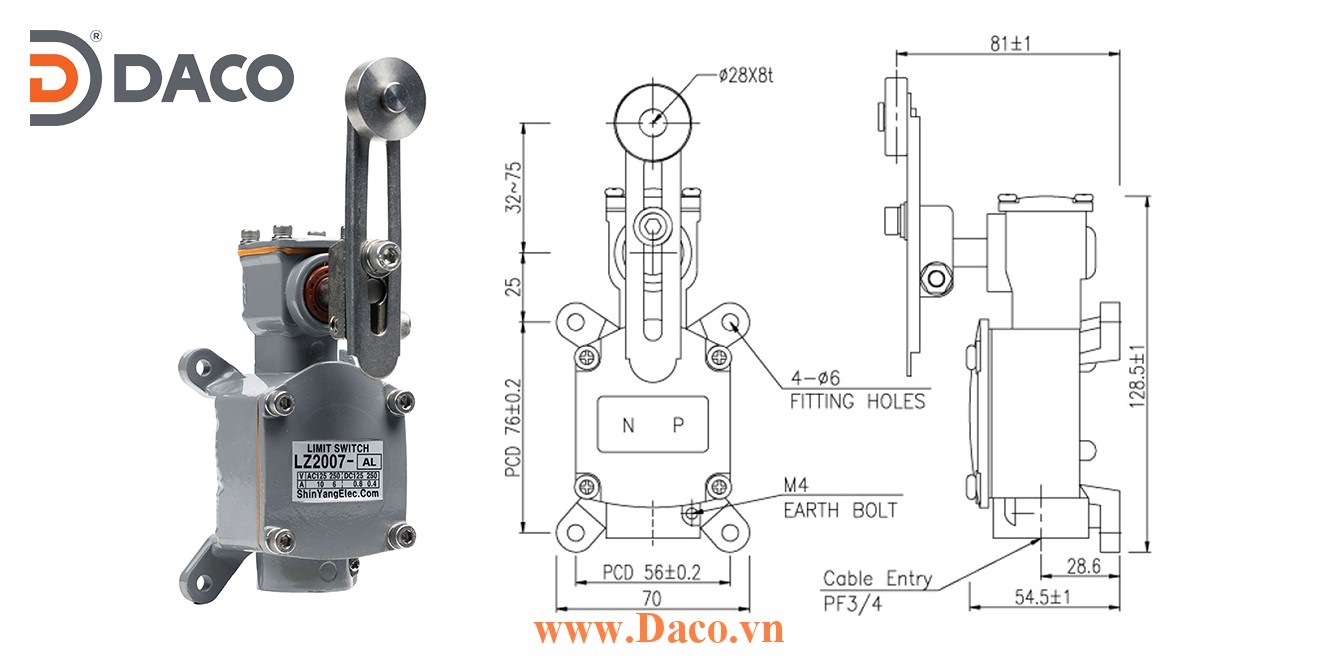 LZ2007-AL Công tắc hành trình chống nước & bụi Cần gạt Con lăn điều chỉnh